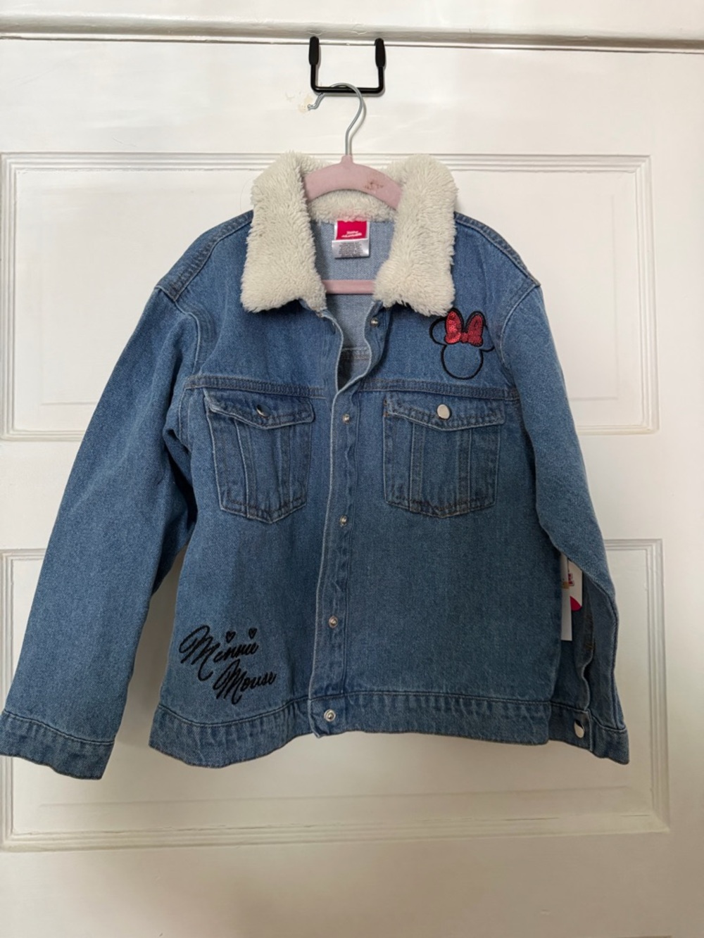 Kids Denim Jacket with Sherpa Collar - Minnie Mouse Embroidered